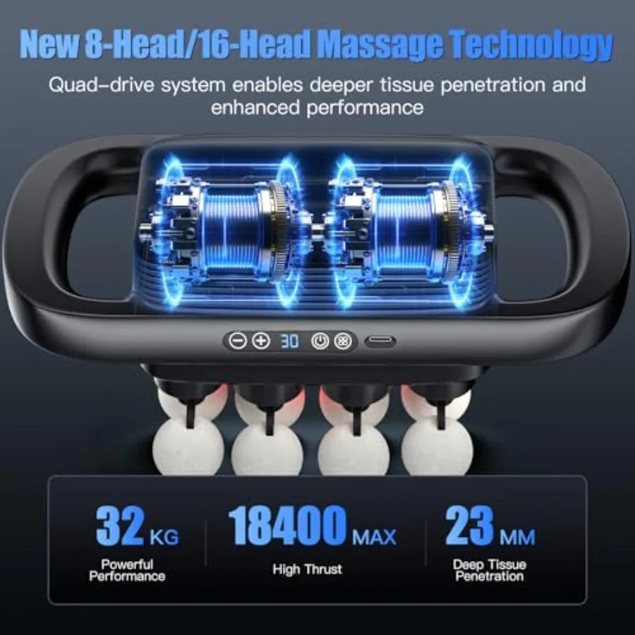 20 Heads Massage Gun Set Deep Tissue Percussion Massager with 3 Modes 30 Intensities - Muscle Massage Gun for Back/Shoulder/Foo