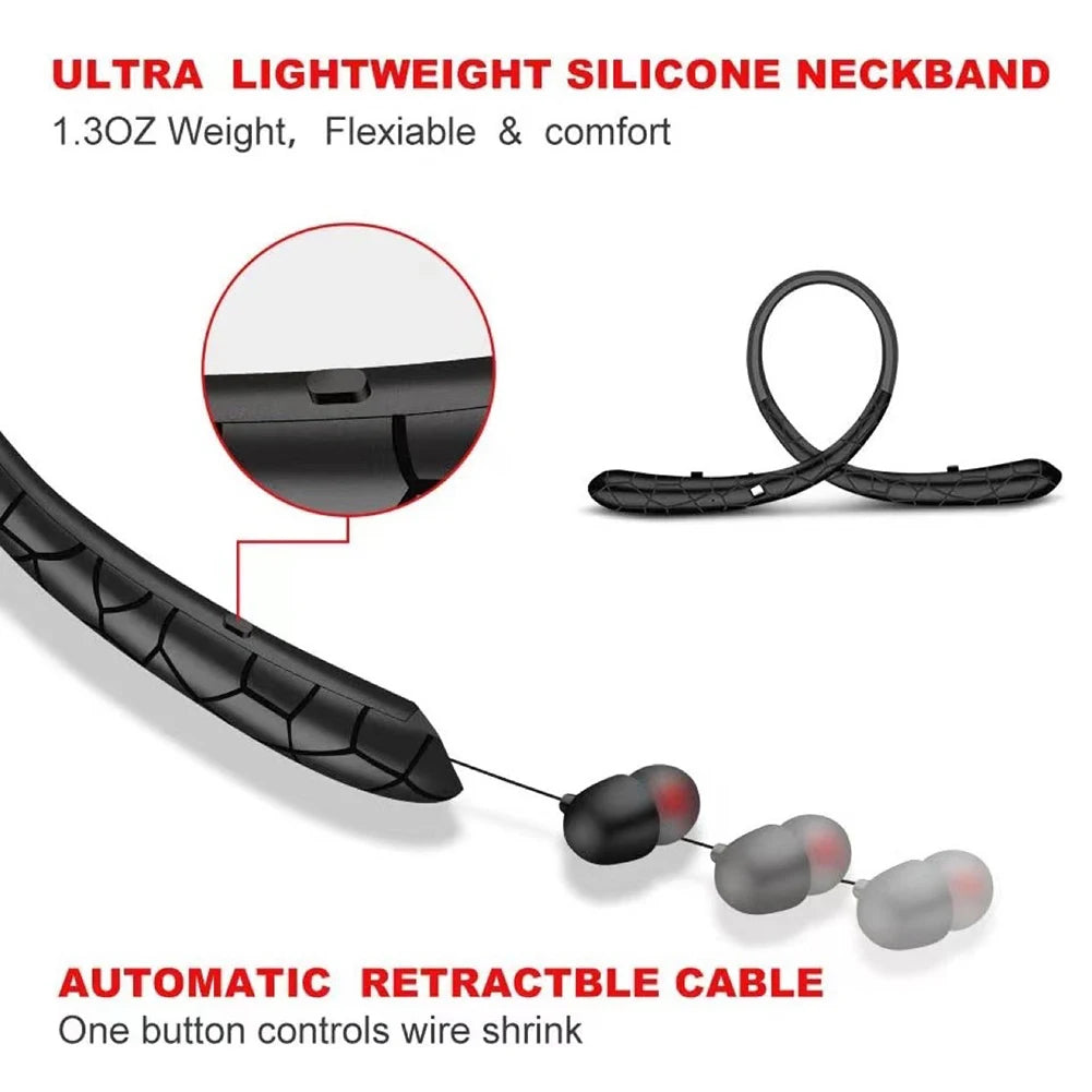 HX-831 Neckband Headset Noise Canceling Workout Headphones Bluetooth-Compatible5.0 Retractable Earbuds with Mic for Office Sport