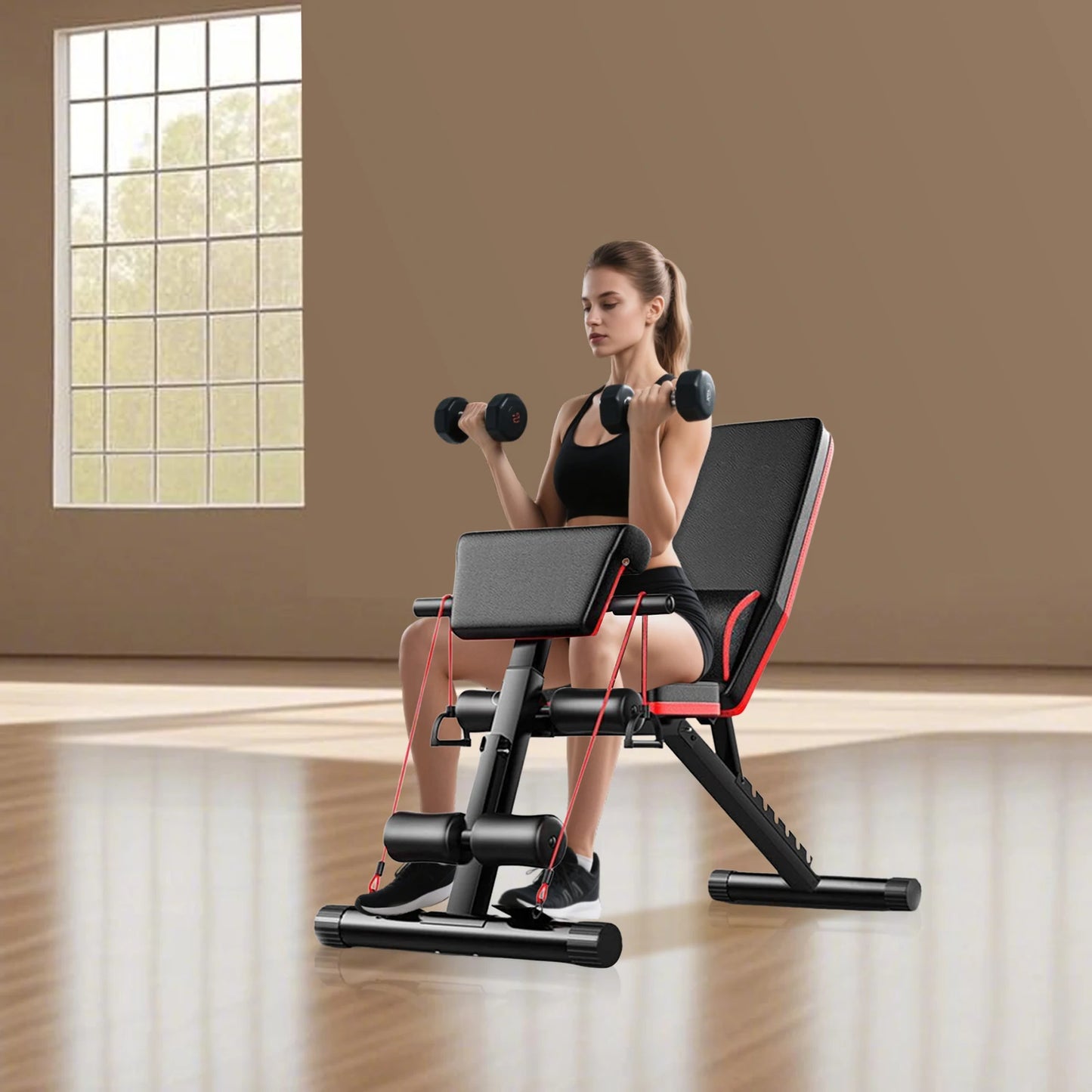 Space Saving Strength Training Bench Multifunctional Weight Bench 352Lbs Load Foldable Design with Ergonomic PU Cushion for Ab/Leg/Arm/Shoulder Training