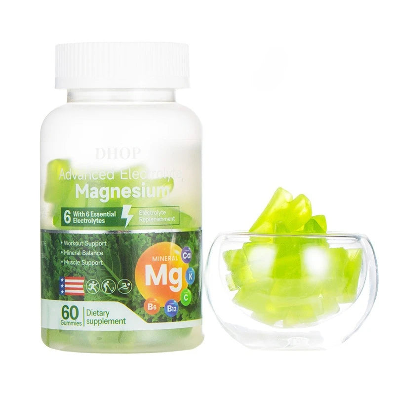 DHOP Electrolyte Magnesium Gummies 60 Count with Vitamin C B6 B12 Potassium Calcium Daily Hydration Support Dietary Supplement