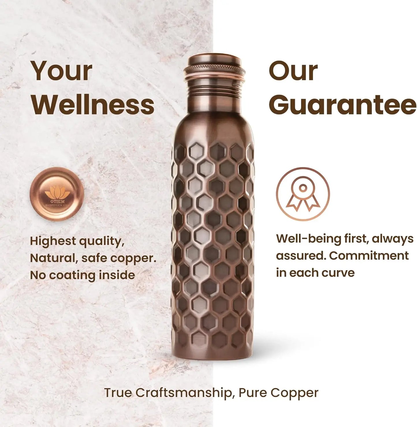 100% Copper Water Bottle 34 Oz Antique Black - Leak-Proof, Temperature Retention, Eco-Friendly Design for Hydration