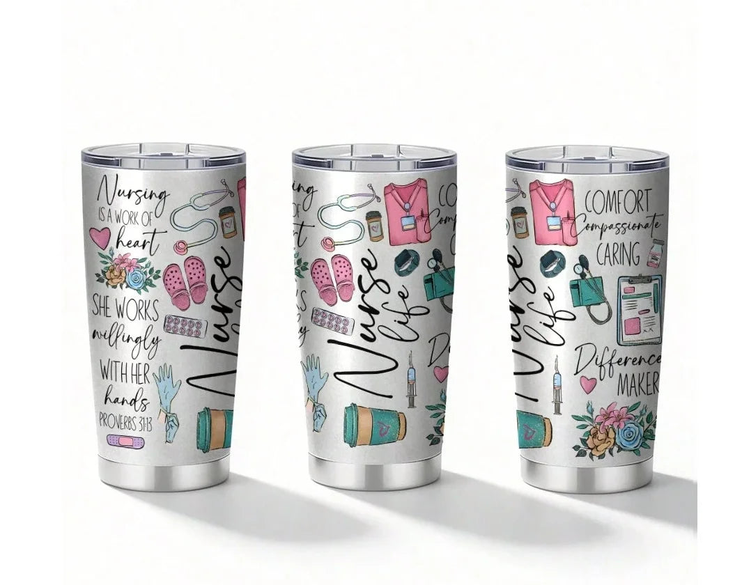 20oz Insulated Water Bottle Medical Nurse Aesthetic Pink Teal Coffee Floral Tumbler Design For Nursing Student Appreciation