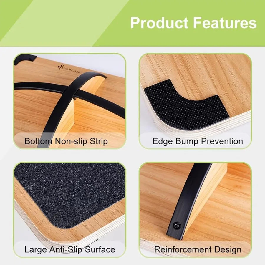 StrongTek Professional Wooden Balance Board Rocker Board for Under Desk Use AntiSlip Roller Design to Enhance Core Strength and