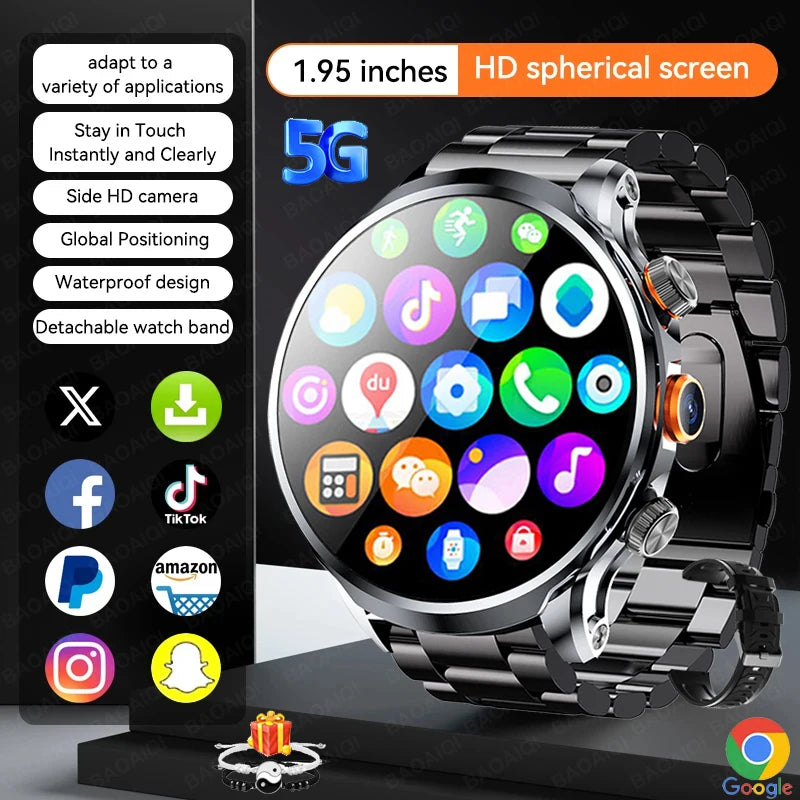5G/4G Smart Watch 1.95 inch AMOLED 1880mah Battery 16GB+256GB RAM 800W Camera GPS WIFI Google APP Download Heart Rate Smartwatch