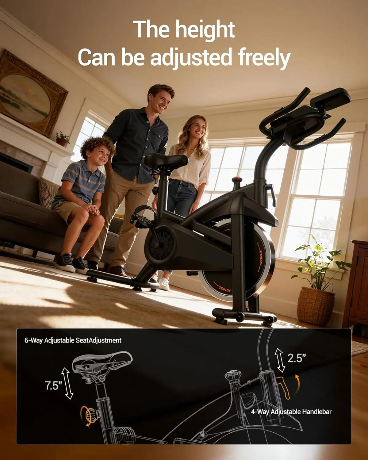 Exercise Bike, Brake Pad Stationary Bike for Home with App, 300 lb Capacity, Indoor Cycling Spin Bike with Comfort Seat