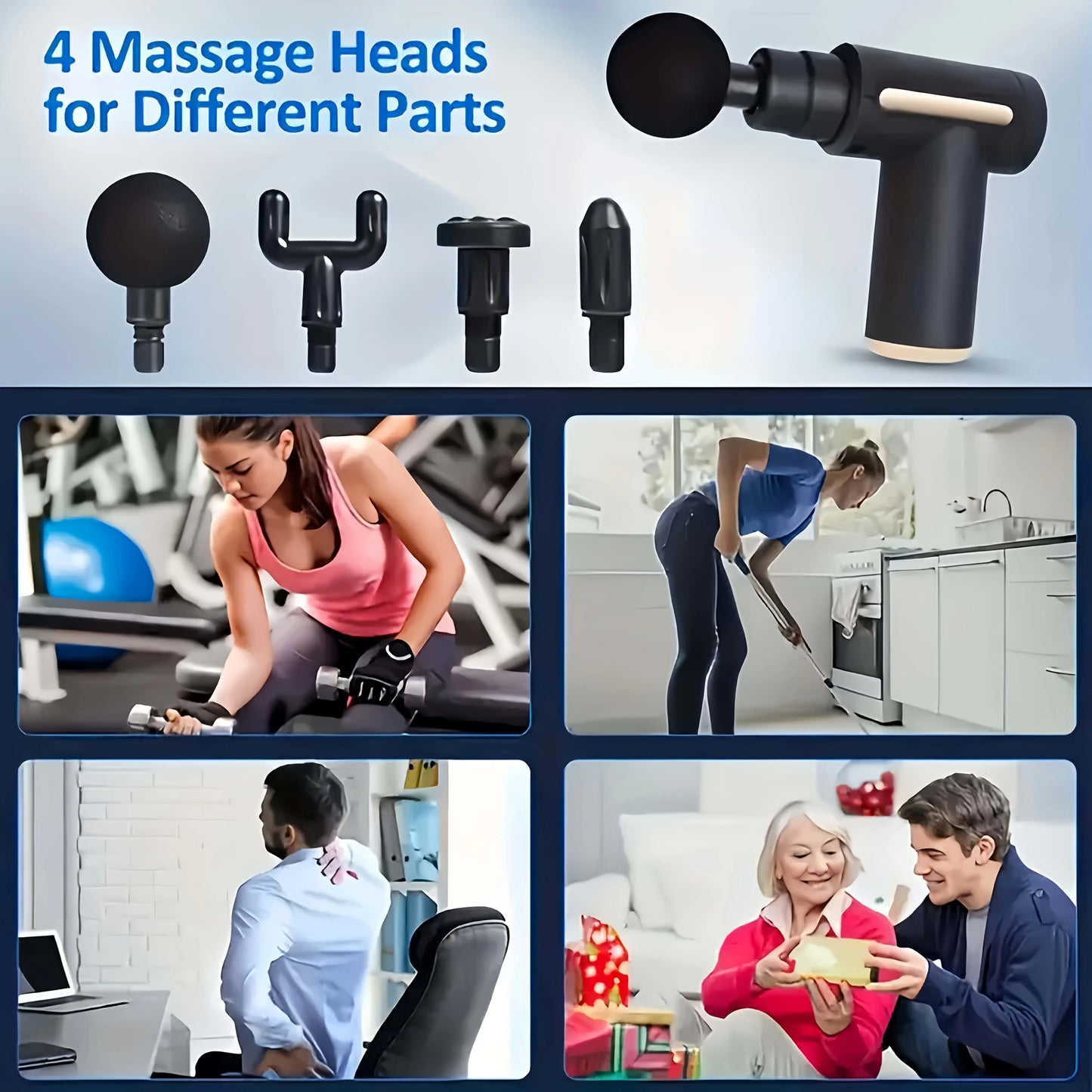 1pc Powerful Cordless Massage Gun with LED Display - Deep Tissue Muscle Relaxer, 4 Interchangeable Heads,1200mAh Lithium Battery