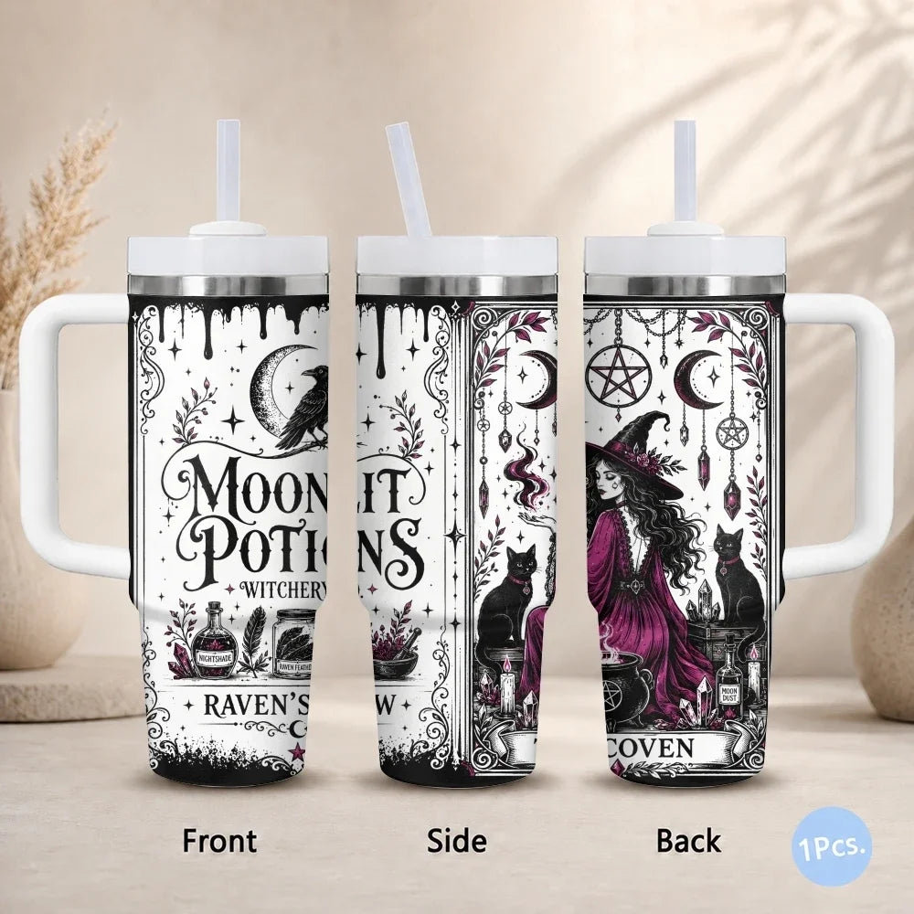 Witch Themed Vacuum Flasks 40oz Thermal Stainless Steel Tumbler with Handle Straw Leakproof Mug