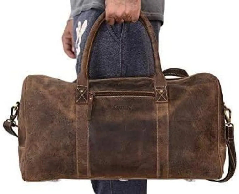 Leather Travel Duffle Bag for Men Women, Cabin Friendly Weekend Bag, Sports Gym Carry On Overnight Duffel