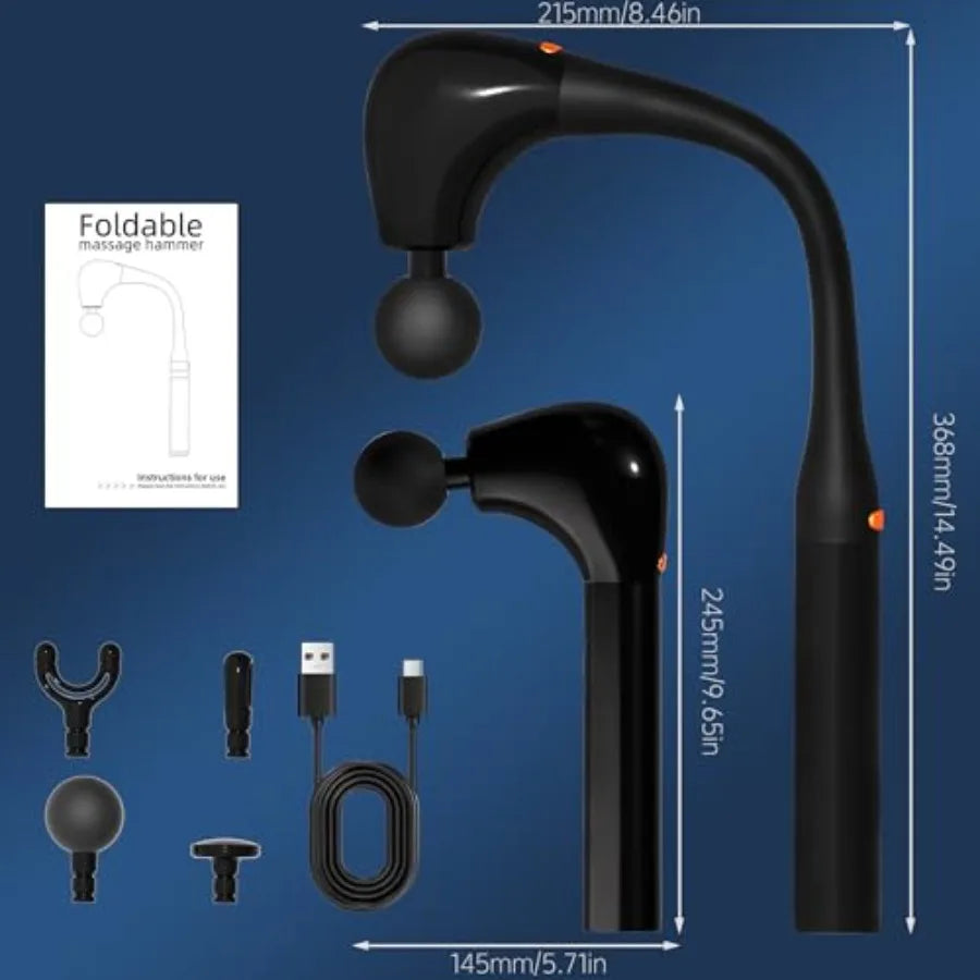Massage Gun Deep Tissue with Extension Handle Professional Percussion 2-in-1 Detachable Back Massager for Pain ReliefMuscle Rel