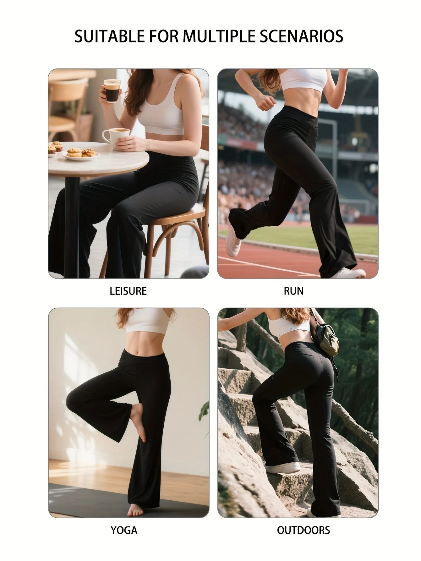 Two-piece women's wide-leg pants, daily casual fitness pants, yoga flared pants, women's solid-color pants, running sports pants