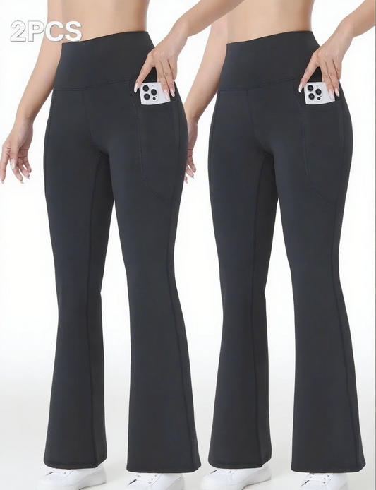 Two-piece women's wide-leg pants, daily casual fitness pants, yoga flared pants, women's solid-color pants, running sports pants