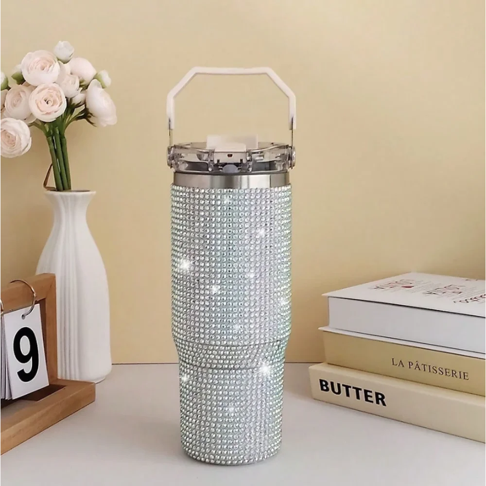 30oz 2In1 Lid Tumbler Diamond Finish, Double Wall Vacuum Insulated Stainless Steel, Leakproof, Termos Caliente Y Frio, Termo De