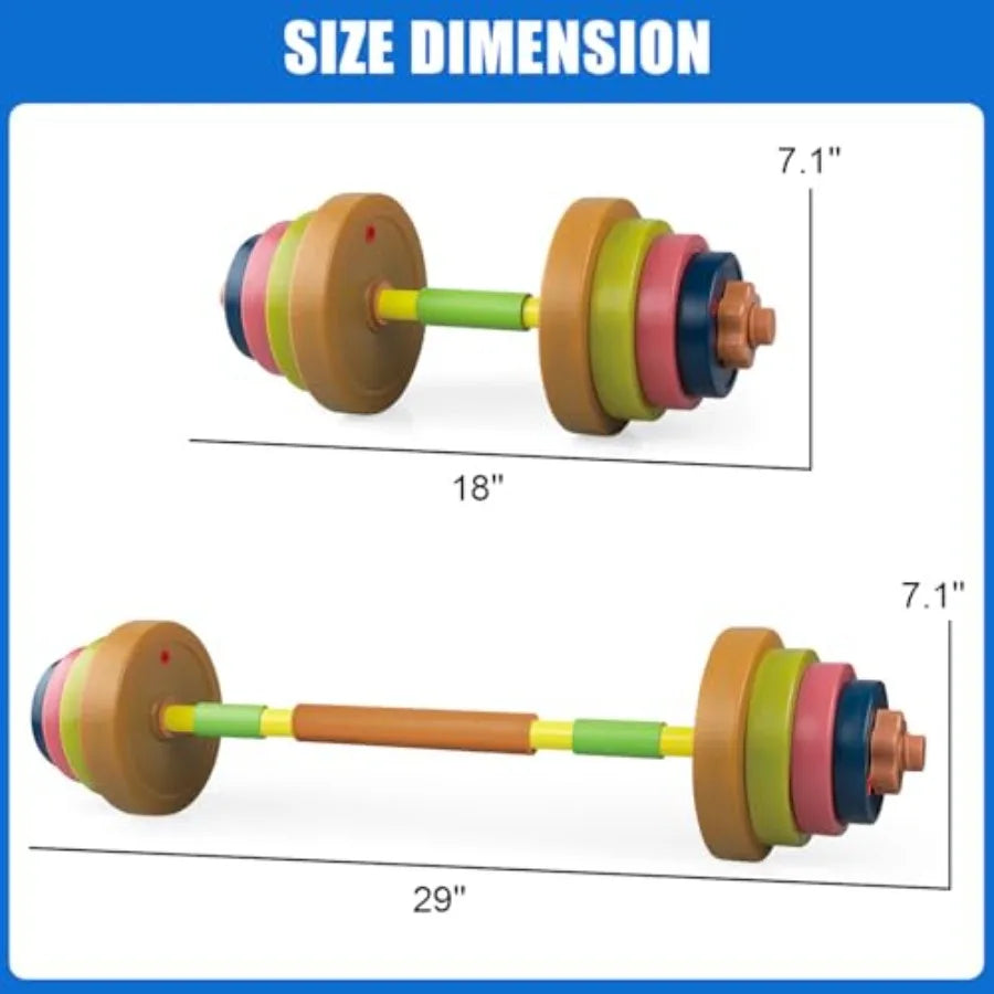 Exercise Weight Set Barbell and Dumbbell Workout Equipment for Toddler Pretend Play Lifting Fitness Adjustable Fill with Sand o