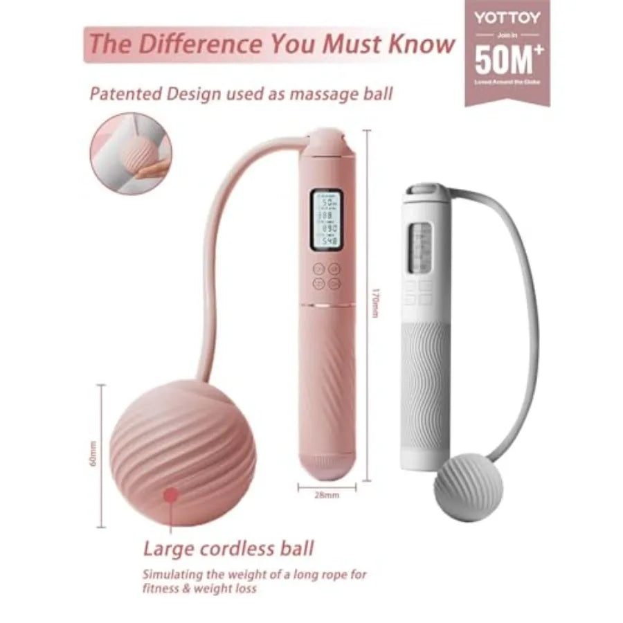Skipping Ropes for Adults -Cordless Counter Jump Rope with Large Cordless Ball-Weighted Jump Rope for Women with LCD Display