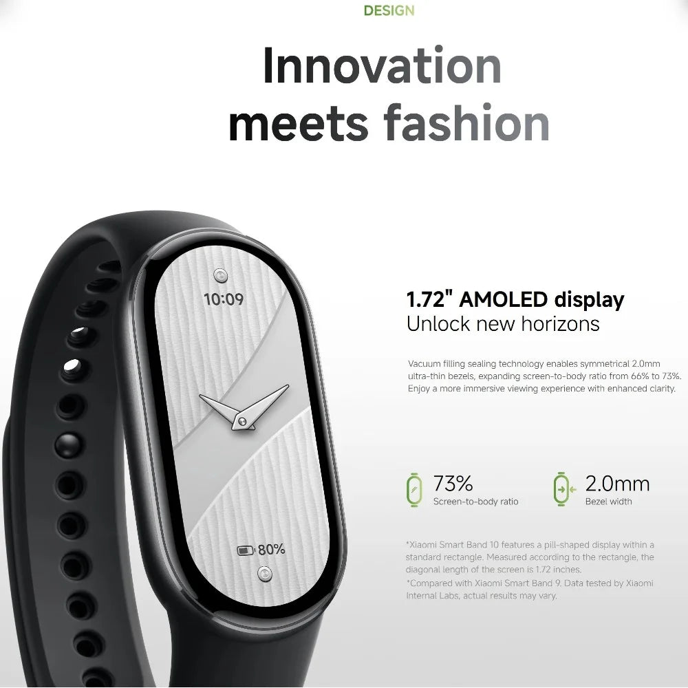 Global Version Xiaomi Smart Band 10 1.72" AMOLED Display 21-day Battery 150+ Sports Modes Heart Rate Broadcast Smart Watch 5ATM