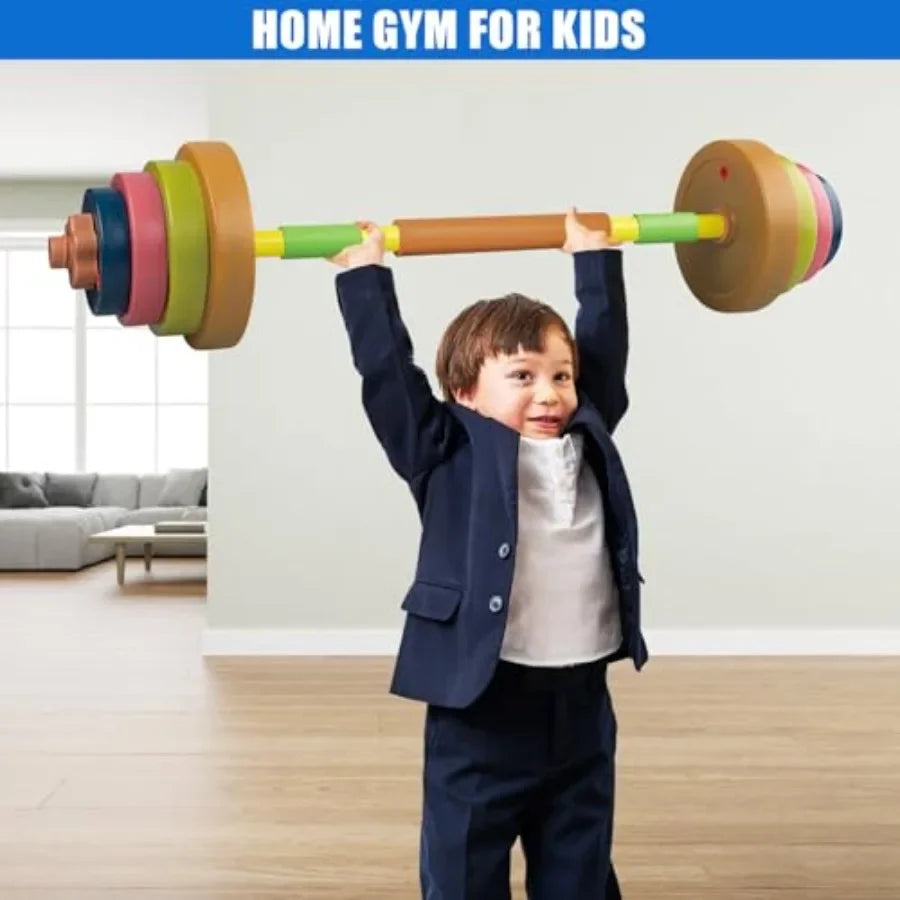 Exercise Weight Set Barbell and Dumbbell Workout Equipment for Toddler Pretend Play Lifting Fitness Adjustable Fill with Sand o