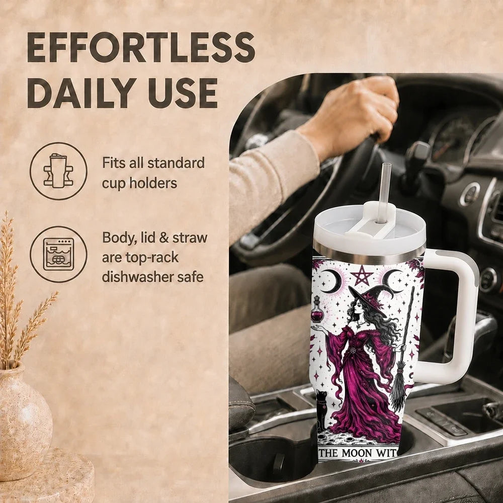 Witch Themed Vacuum Flasks 40oz Thermal Stainless Steel Tumbler with Handle Straw Leakproof Mug