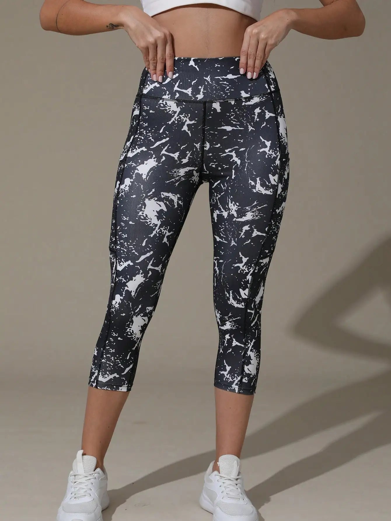 3 Pcs Women High Waist Floral Print 3/4 Leggings With Pockets, Tummy Control Yoga Workout Pants, Athletic Sportswear Summer
