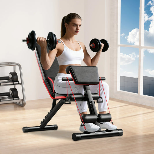 Space Saving Strength Training Bench Multifunctional Weight Bench 352Lbs Load Foldable Design with Ergonomic PU Cushion for Ab/Leg/Arm/Shoulder Training