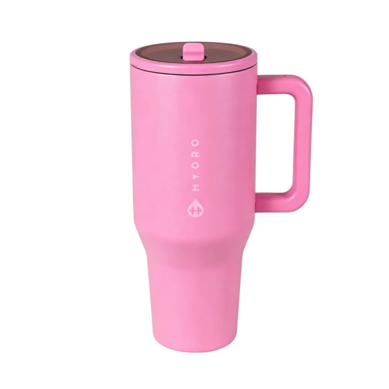 40oz Candy Coated Insulated Stainless Steel Water Bottle | HYD Traveler Flip Straw Tumbler with Handle