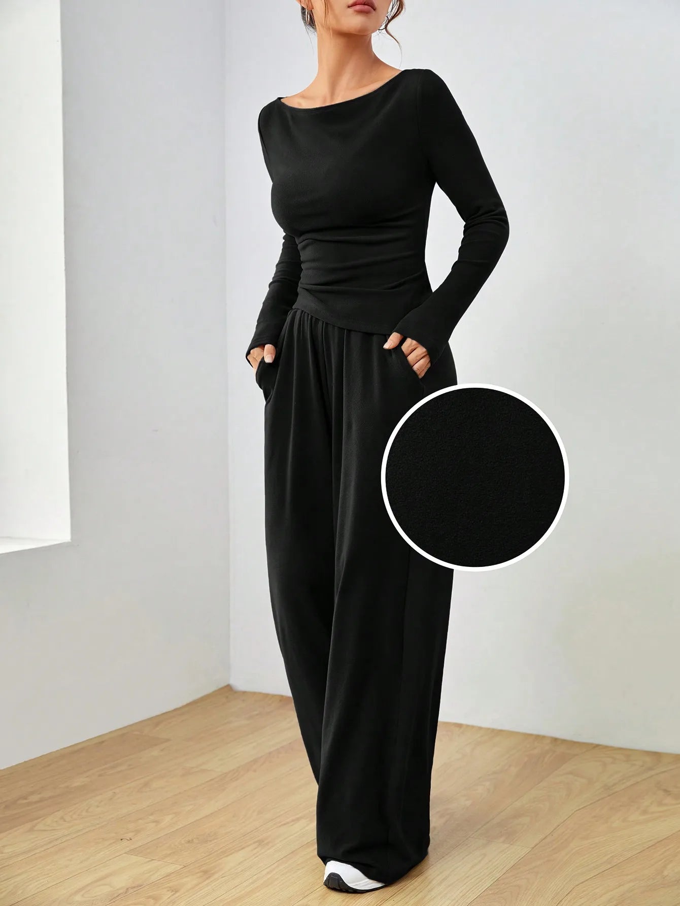 Women's Spring Autumn Casual Long Sleeve Top And Wide Leg Pants Set