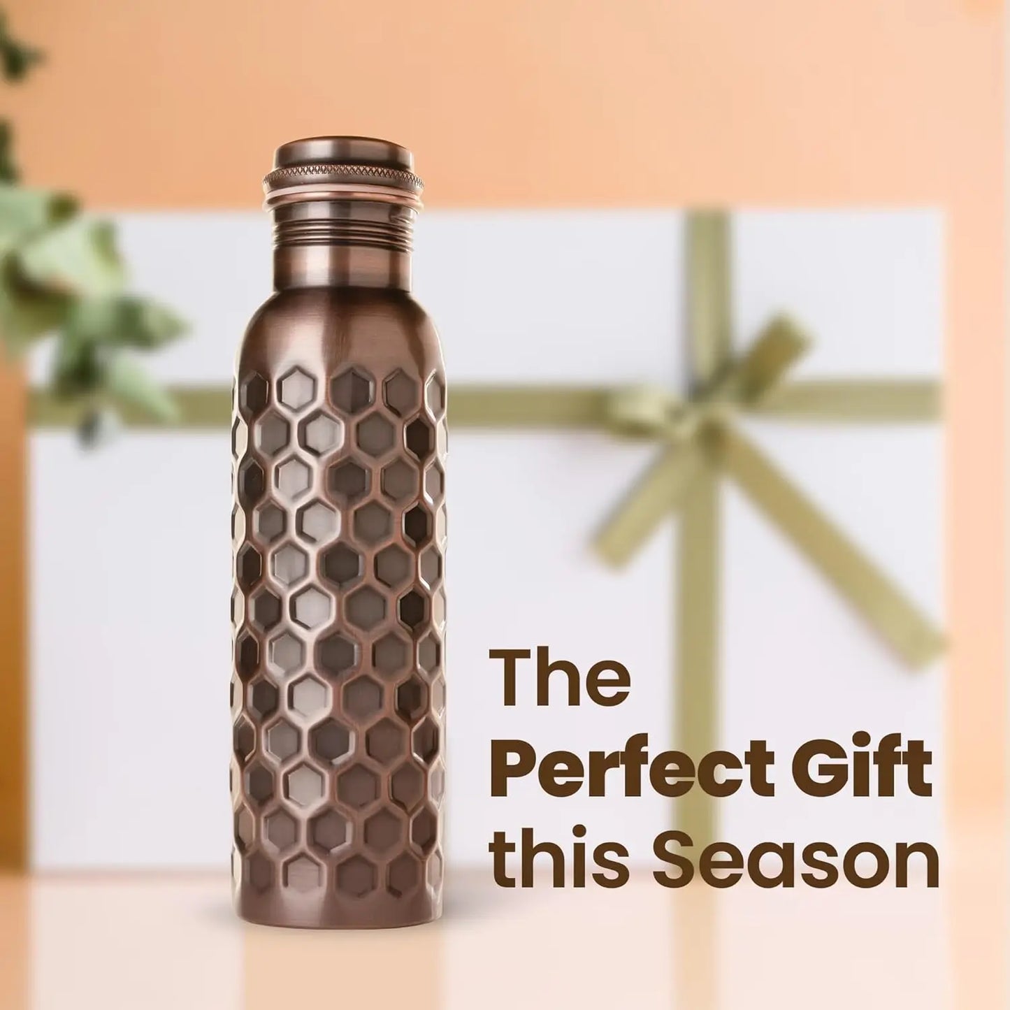 100% Copper Water Bottle 34 Oz Antique Black - Leak-Proof, Temperature Retention, Eco-Friendly Design for Hydration
