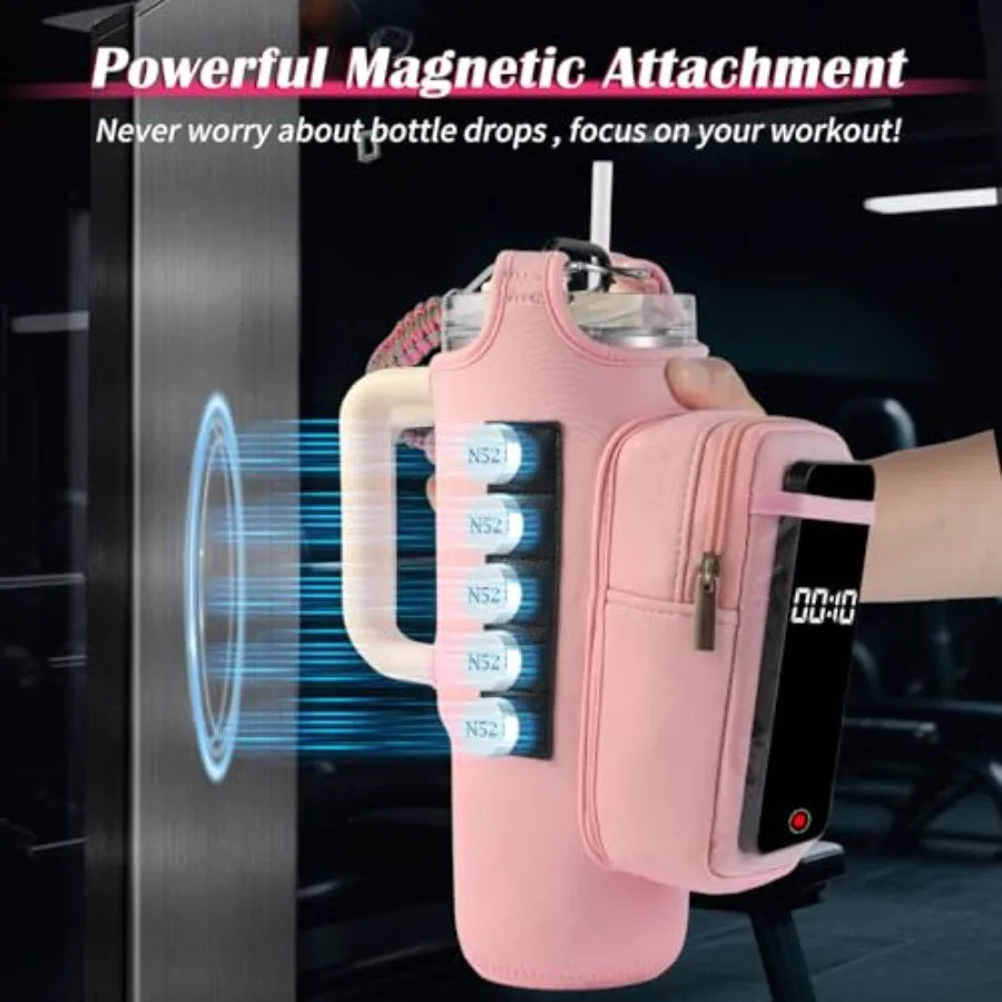 Magnetic Gym Bag for Men Women, Water Bottle Carrier Holder with Strap for, Small Bag Accories pouch with N52