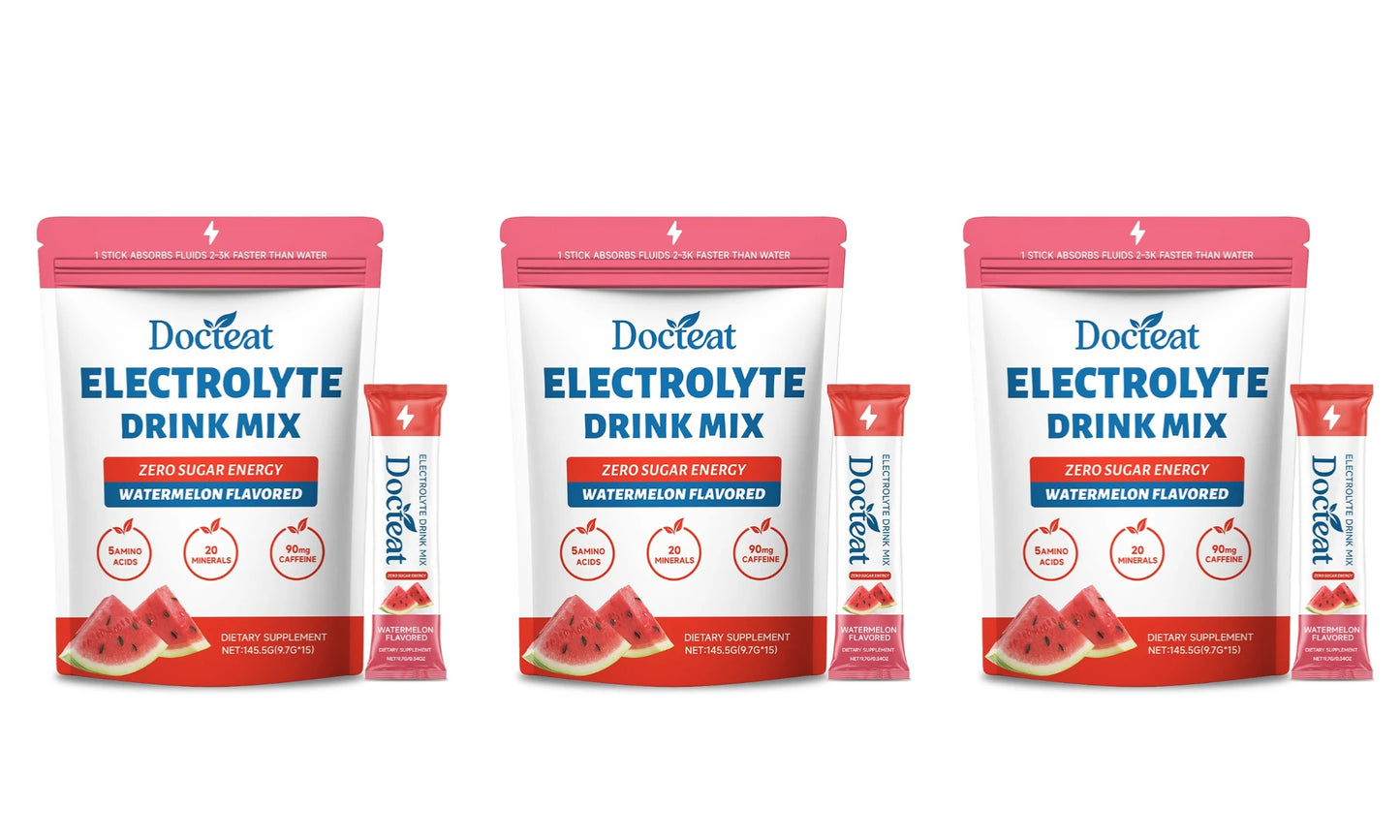Electrolyte Drink Mix Zero Sugar Hydration Energy Support with Electrolytes Amino Acids Watermelon Flavor 15 Sticks