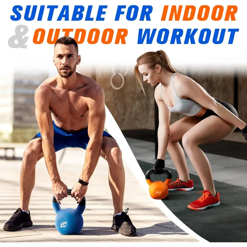 RitFit Neoprene Coated Solid Cast Iron Kettlebell 5 10 15 20 25 30 35 40 45 50 LB, Great for Full Body Workout