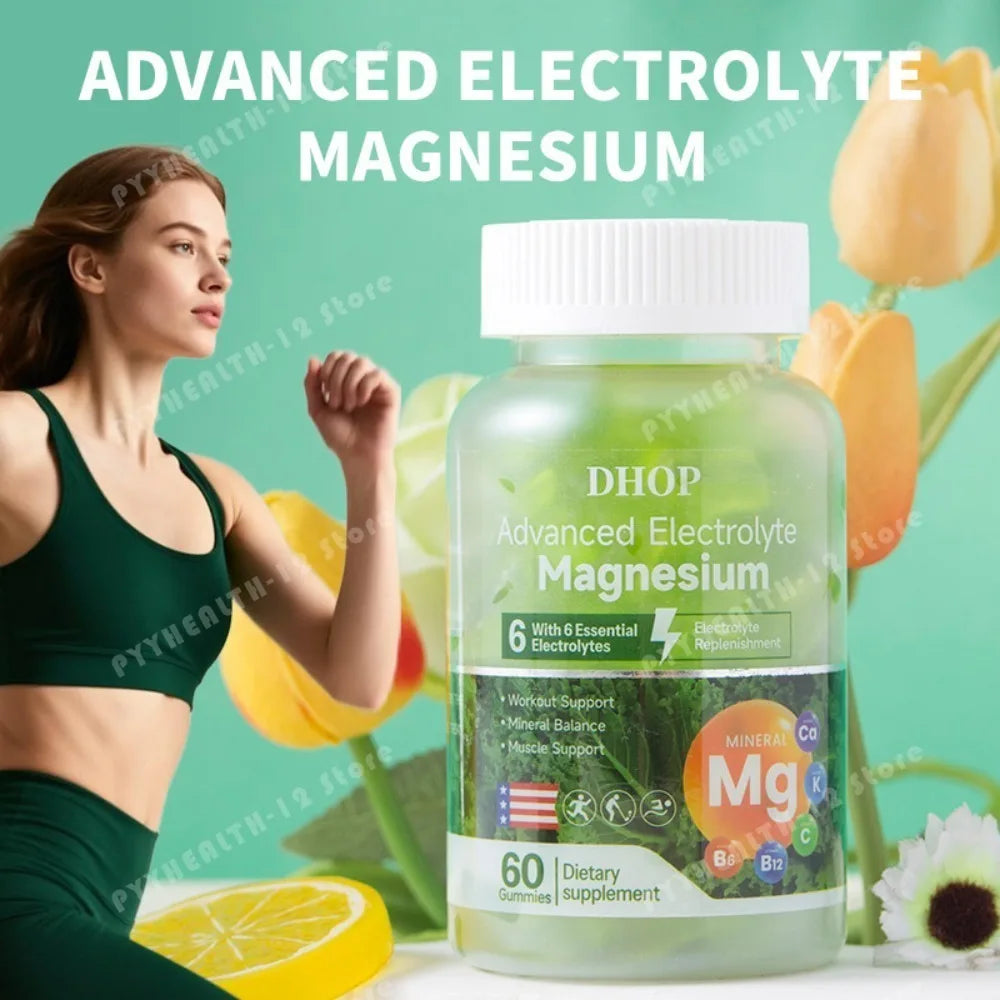 DHOP Electrolyte Magnesium Gummies 60 Count with Vitamin C B6 B12 Potassium Calcium Daily Hydration Support Dietary Supplement
