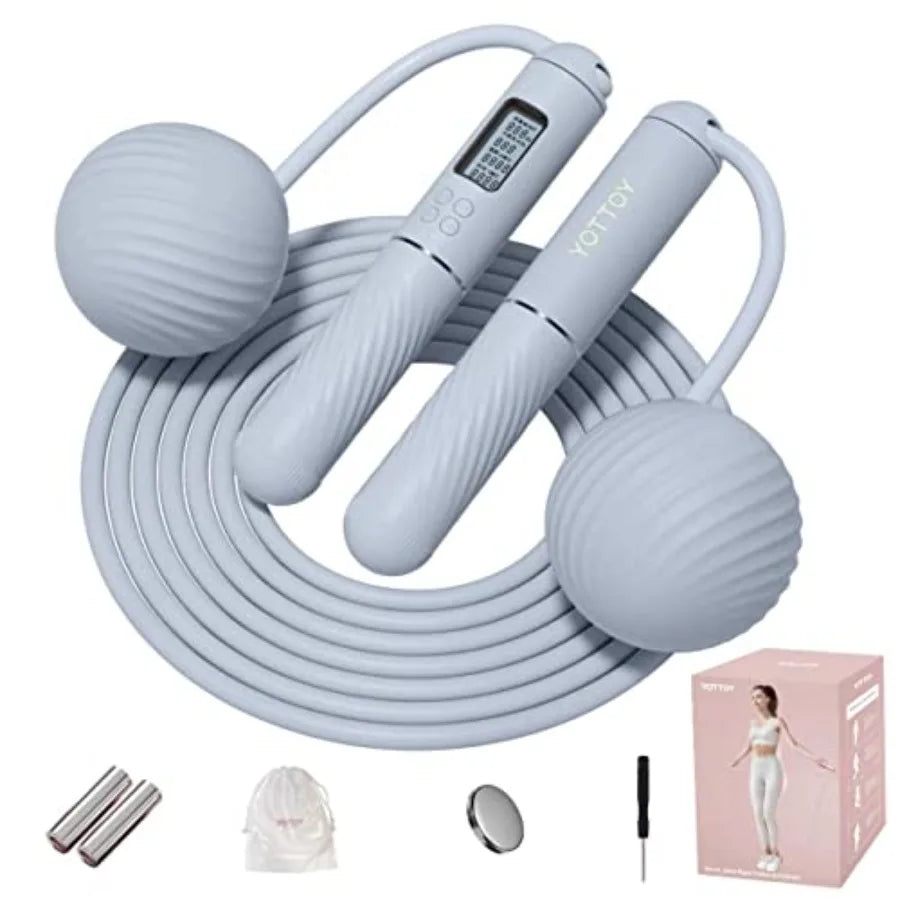 Skipping Ropes for Adults -Cordless Counter Jump Rope with Large Cordless Ball-Weighted Jump Rope for Women with LCD Display