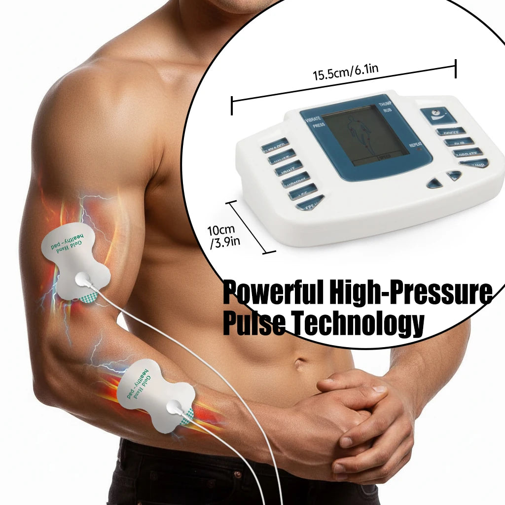 3-in-1 Ems, Tens Unit, and Massager Device with Dual Channels, 10 Intensity Levels, and 30 Modes - Portable Battery-Powered Muscle Stimulator for Back, Body Workouts, and On-The-Go Use