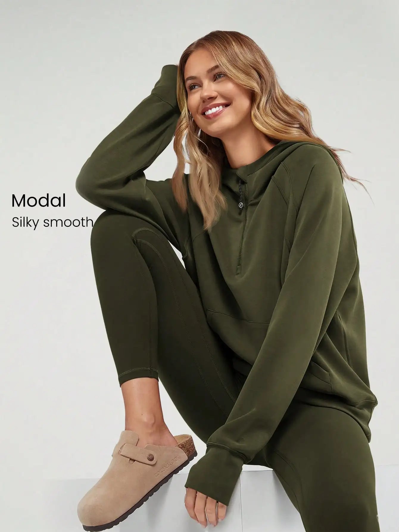 Oversized Half-Zip Hoodie Modal Fabric Loose Fit Kangaroo Pocket