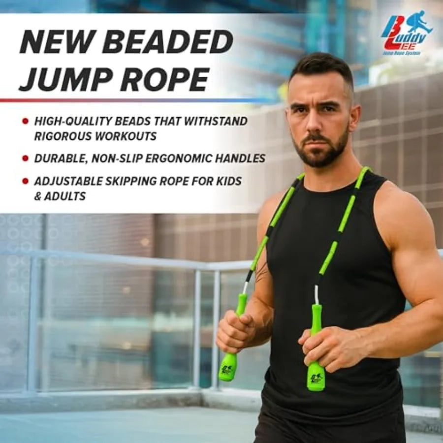 Buddy Lee New Beaded Jump Rope Adjustable Skipping Rope for and Adults Durable, Tangle-Free Fitness Jump Rope with Ergonomic Ha