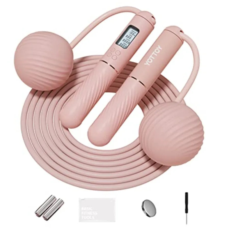 Skipping Ropes for Adults -Cordless Counter Jump Rope with Large Cordless Ball-Weighted Jump Rope for Women with LCD Display