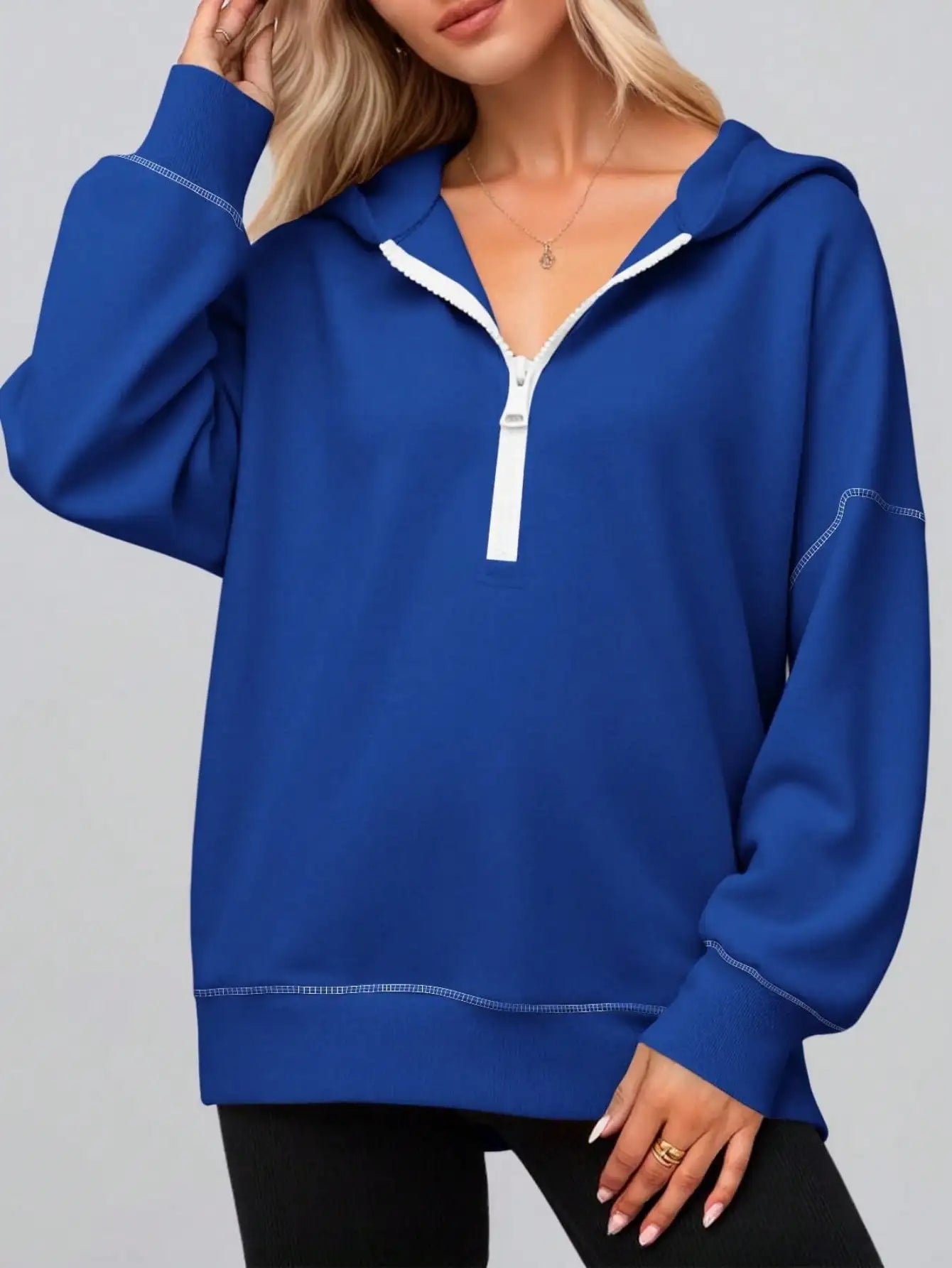 Women's Thick Half Zip Hoodie Winter Warm Pullover Y2K Contrast Stitch Sweatshirt Loose Fit Streetwear Plus  k pop clothes