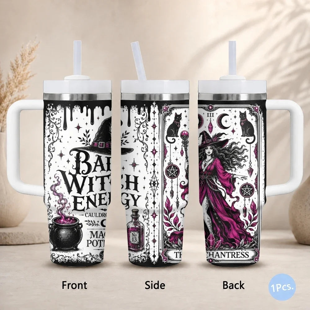 Witch Themed Vacuum Flasks 40oz Thermal Stainless Steel Tumbler with Handle Straw Leakproof Mug
