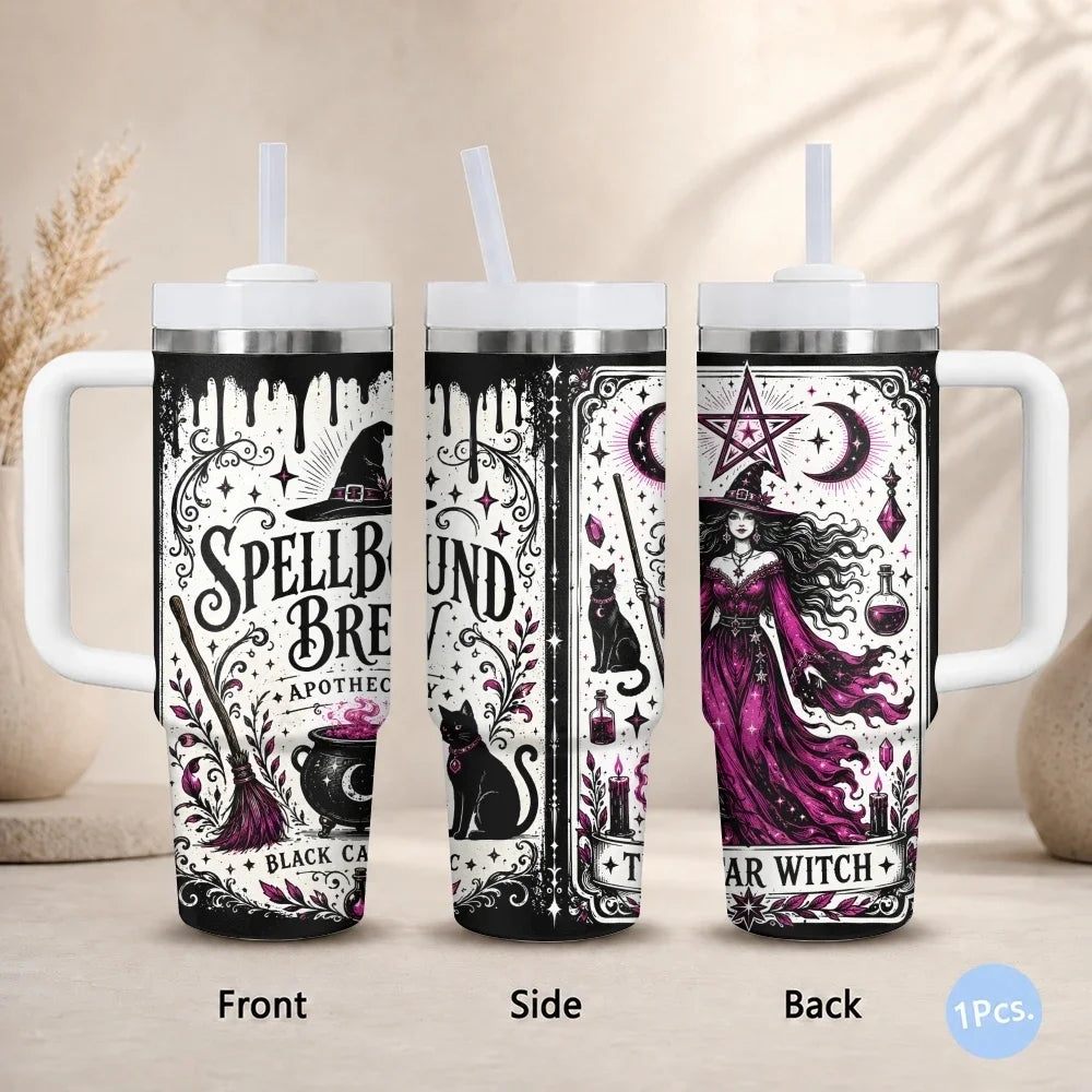 Witch Themed Vacuum Flasks 40oz Thermal Stainless Steel Tumbler with Handle Straw Leakproof Mug