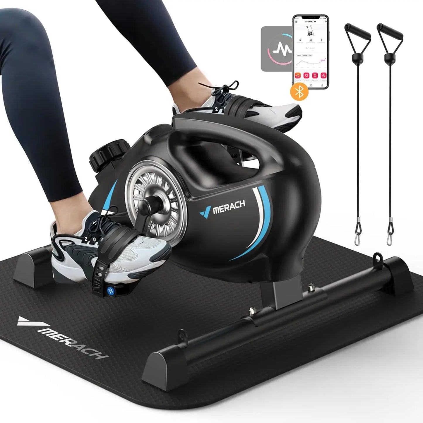 Quiet Magnetic Under Desk Bike, Mini Exercise Pedal for Arm & Leg Recovery, Physical Therapy, Smooth Foot Cycle with App