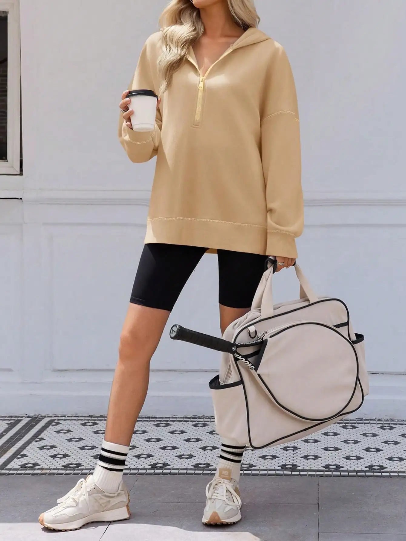 Women's Thick Half Zip Hoodie Winter Warm Pullover Y2K Contrast Stitch Sweatshirt Loose Fit Streetwear Plus  k pop clothes