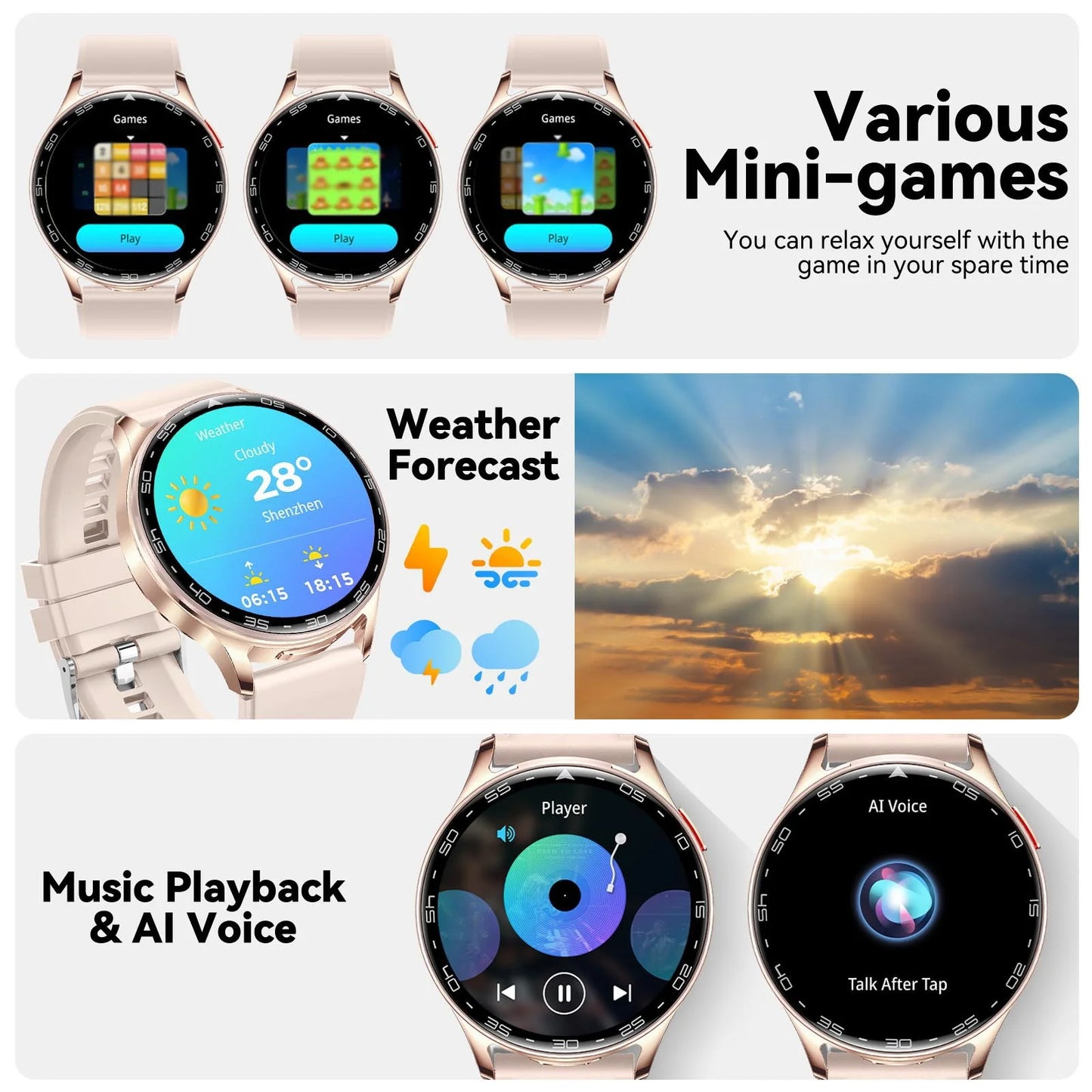 EIGIIS 2026 2-in-1 Smart Watch with Hidden Earbuds 1.39"IPS HD Screen 280mAh Sports Fitness Tracker Heart Rate Monitor for Women