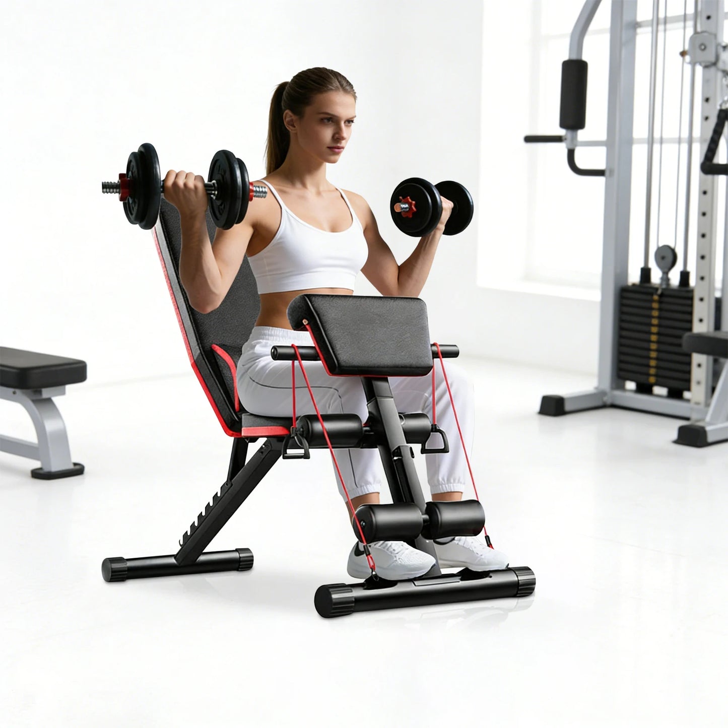 Space Saving Strength Training Bench Multifunctional Weight Bench 352Lbs Load Foldable Design with Ergonomic PU Cushion for Ab/Leg/Arm/Shoulder Training