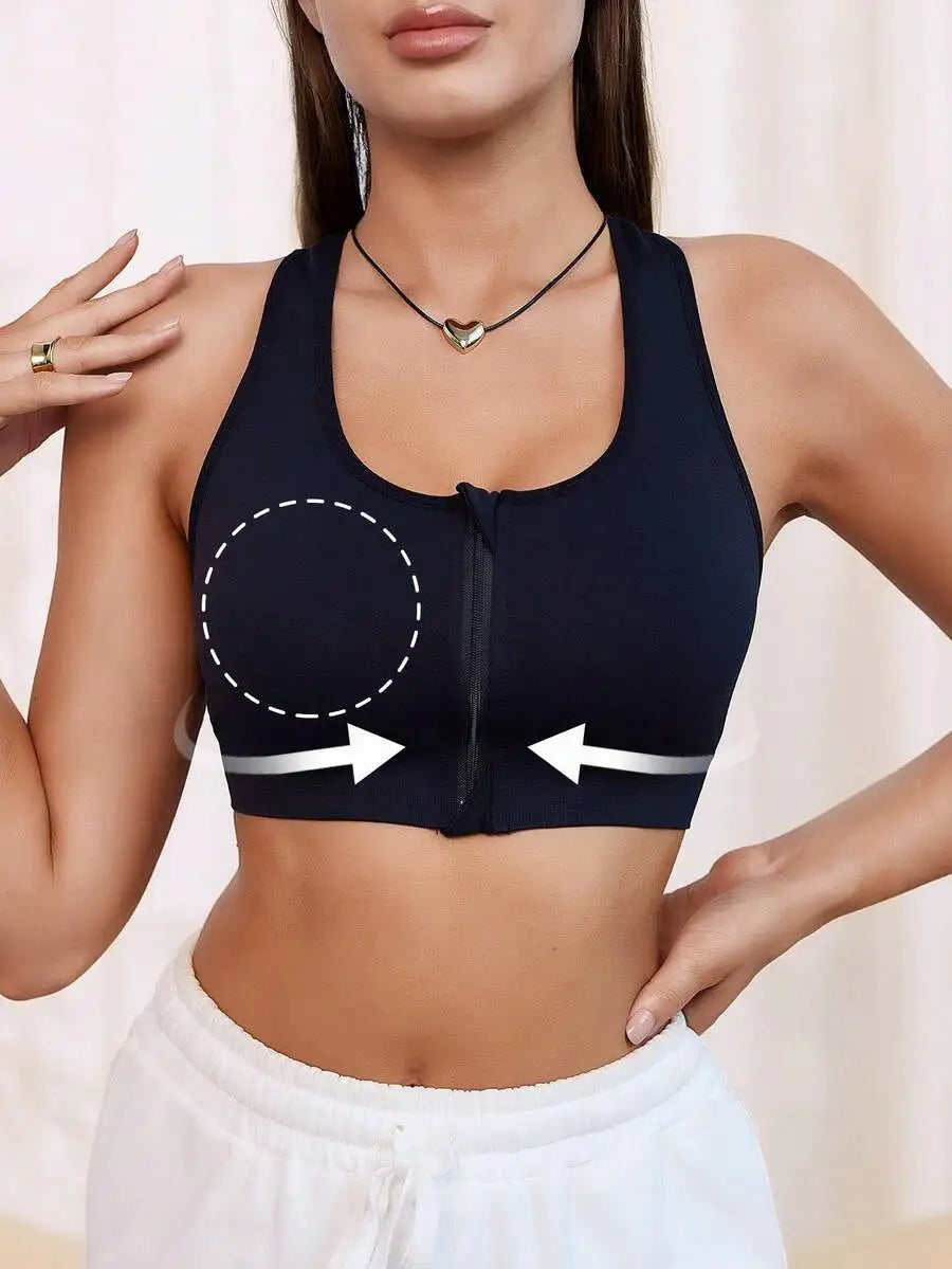 1 Piece Hollow Mesh Knit Front Zipper Hollow Stretch Moisture Wicking Design Breathable Seamless Sports Bra, Fitness Yoga
