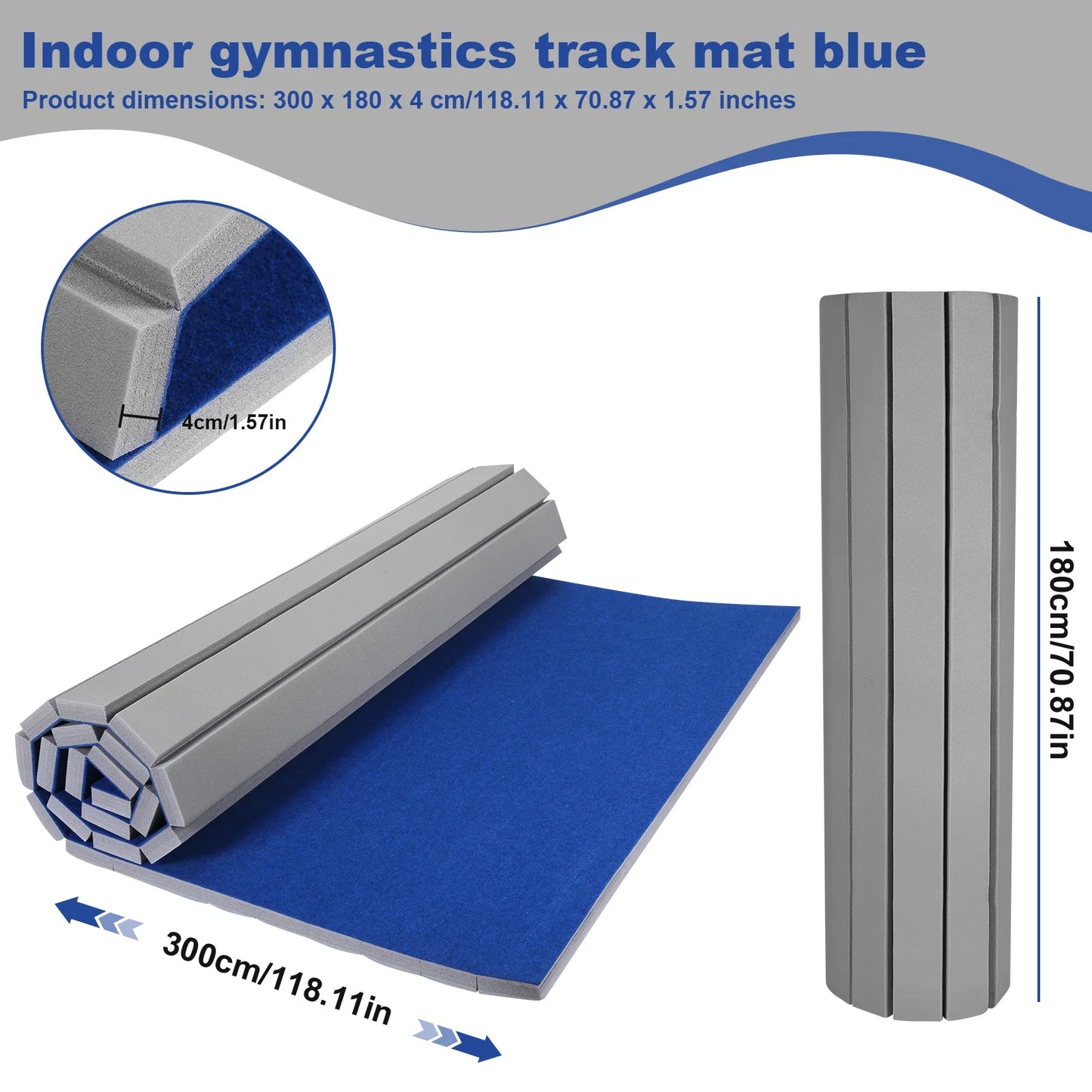 Folding Gymnastics Mat 118.11x70.87x1.57in Roll-Up Carpet Training Floor with Grippy Surface for Pilates Fitness Stretching Yoga