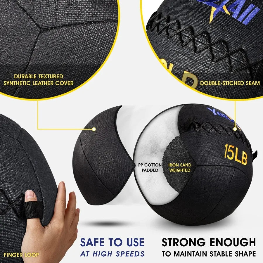 Wall Ball Soft Leather Weighted Iron Sand Ball for Dynamic Multifunctional Exercise 15 LB
