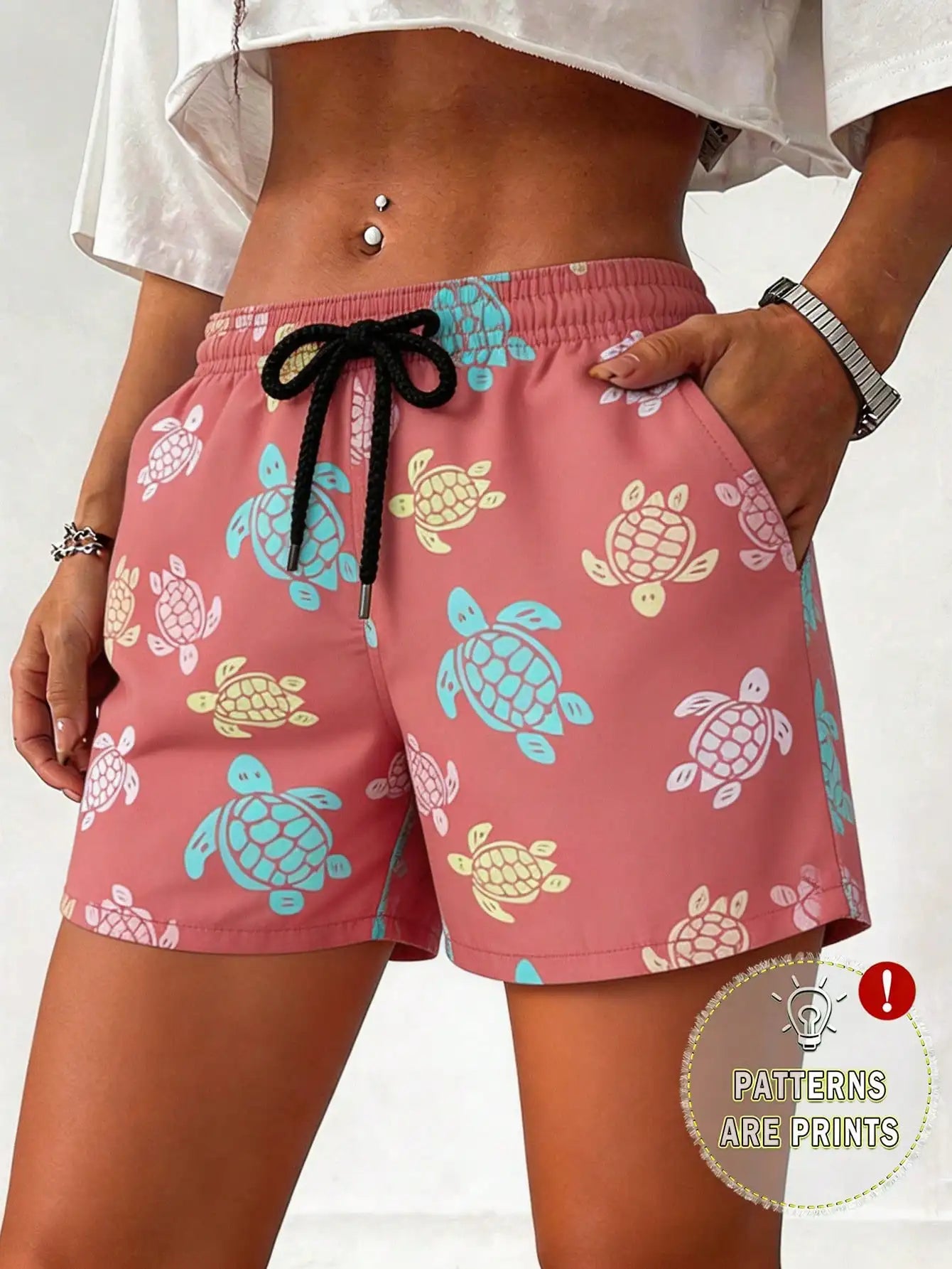 Women's Casual Printed Shorts, Crafted From A Soft, Smooth, And Skin-Friendly Knit Fabric, Featuring A Drawstring Waist, Pockets, And Slight Stretch.