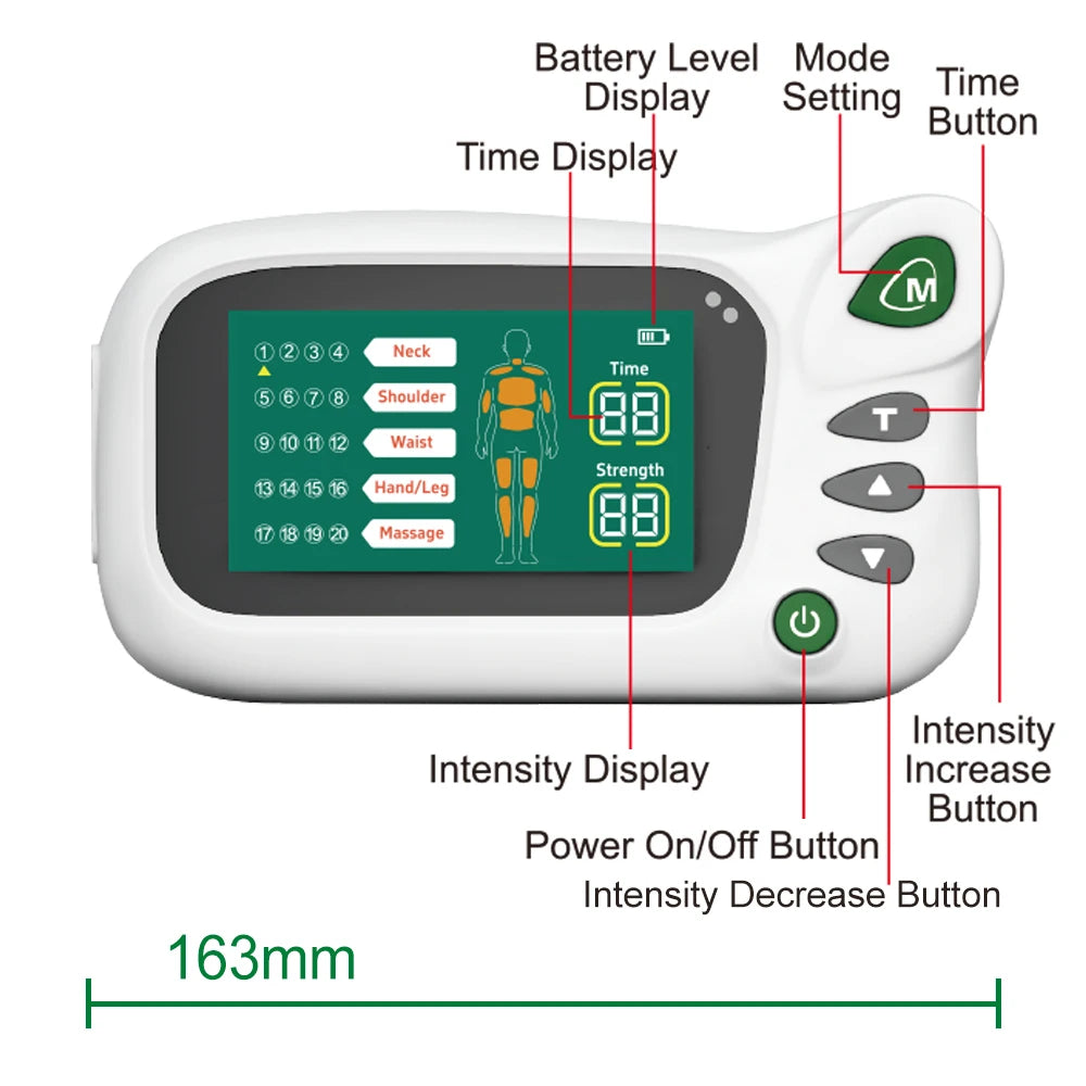 Rechargeable TENS Massager Pulse Acupuncture EMS Electric Muscle Stimulator Unit Electrostimulator Digital Relax Device
