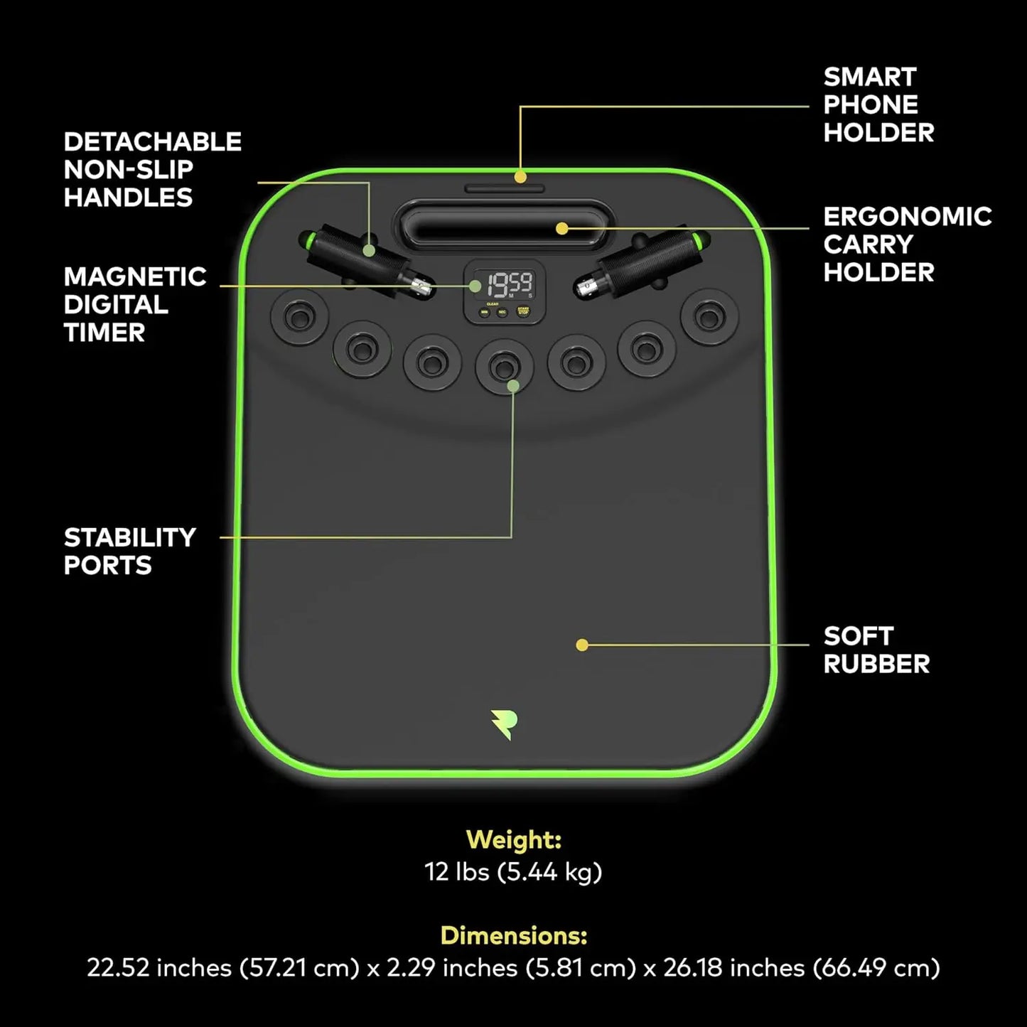 Core Trainer Balance Board - Full-Body Workout, Digital Timer, Portable, Ergonomic Handles, Soft Padding