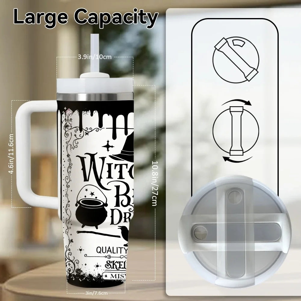 Witch Themed Vacuum Flasks 40oz Thermal Stainless Steel Tumbler with Handle Straw Leakproof Mug