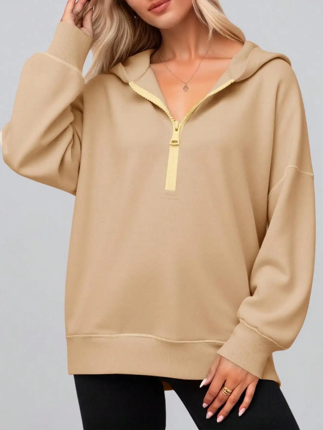 Women's Thick Half Zip Hoodie Winter Warm Pullover Y2K Contrast Stitch Sweatshirt Loose Fit Streetwear Plus  k pop clothes